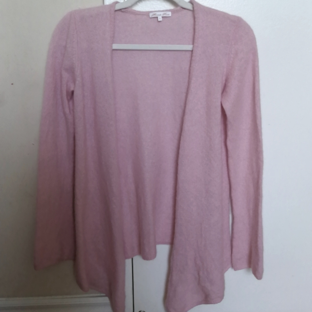 Minnie Rose 100%Cashmere Pink Open Front Waterfall Cardigan Sweater, Sz S